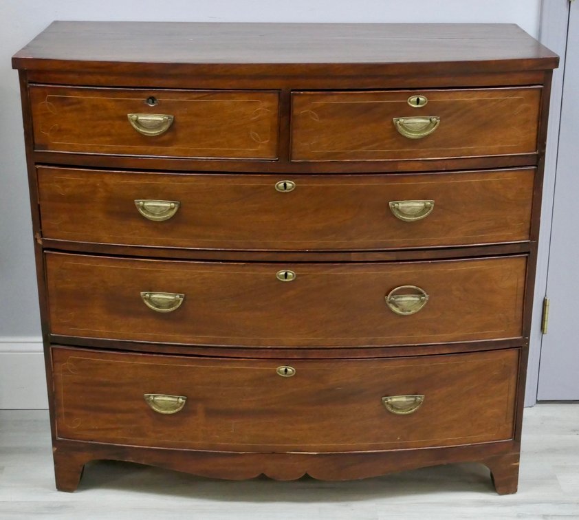 Antique (Circa 1790) Hepplewhite Period Bow Front Mahogany Chest