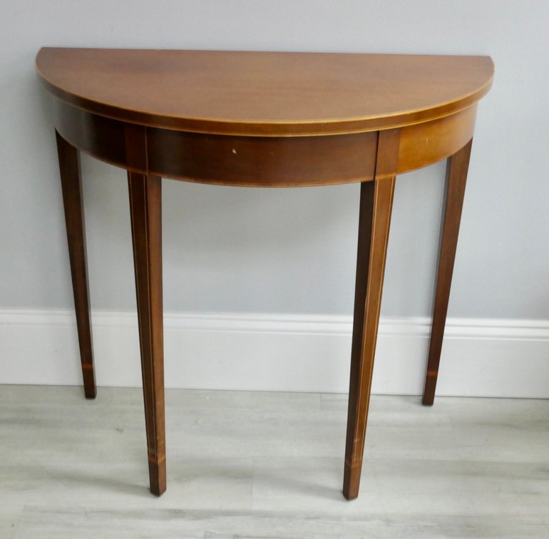 Mahogany Finish Demilune Accent Table