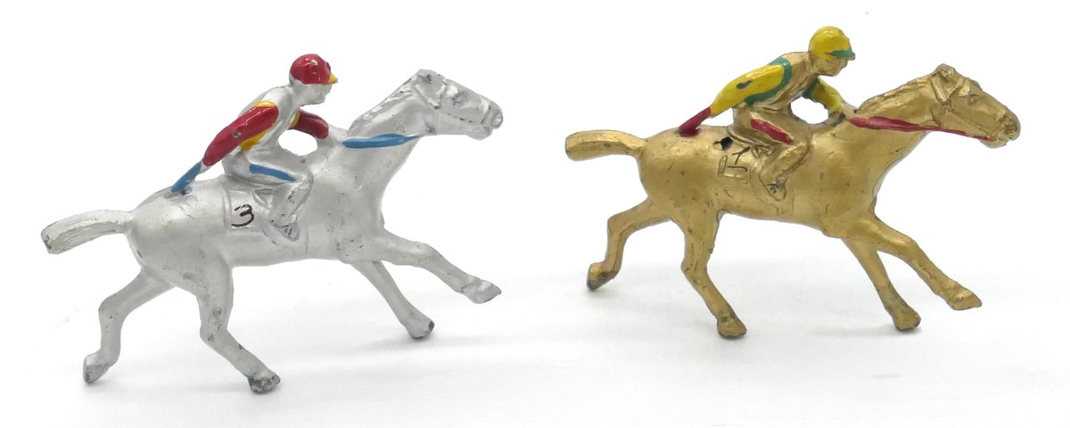 Vintage Pair of Lead Race Horse Toy Figures