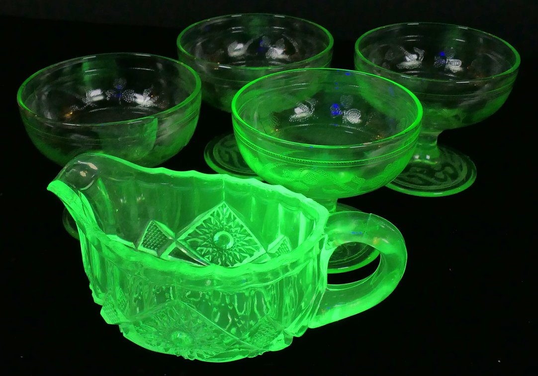 Four Uranium Glass Hazel Atlas Sherbet Dishes