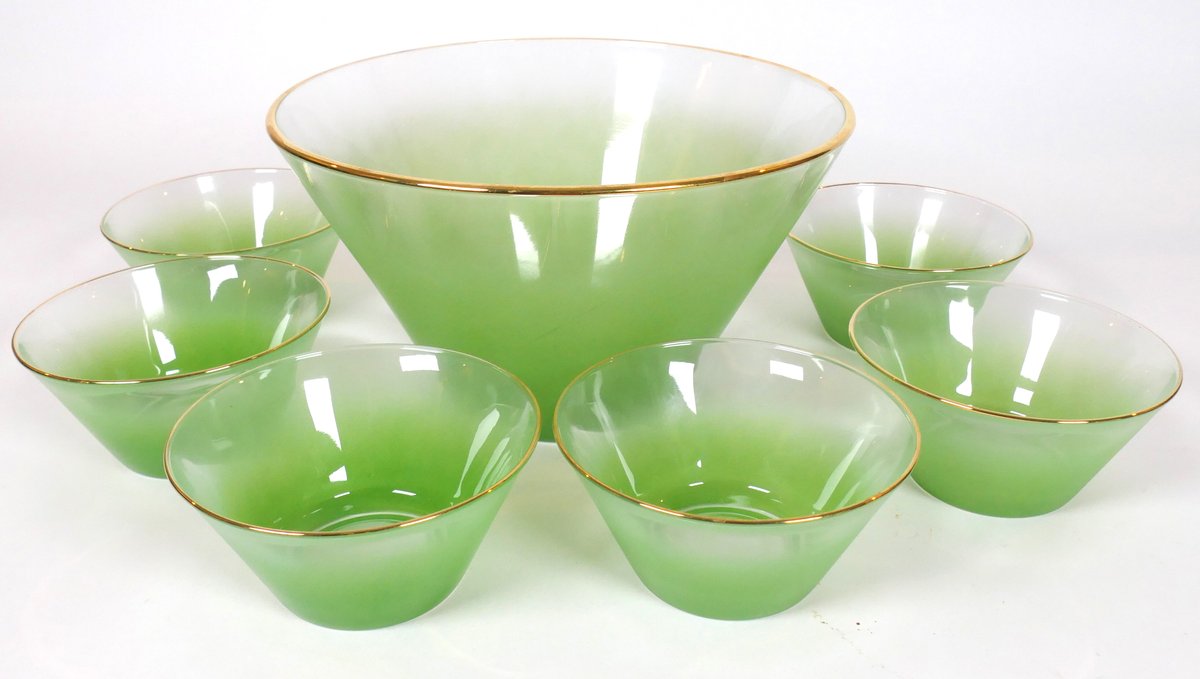 Mid Century Ombre Green Salad Set