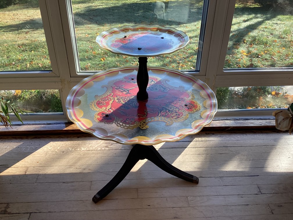 Image for Glass Tiered Table with Saber Leg Base