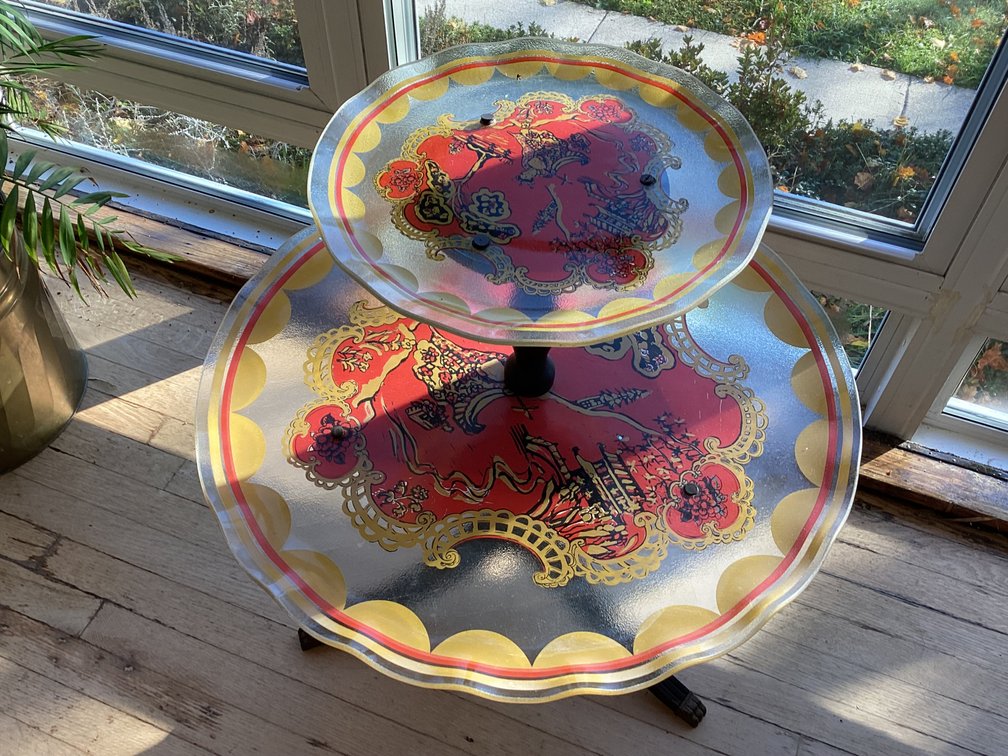 Image for Glass Tiered Table with Saber Leg Base