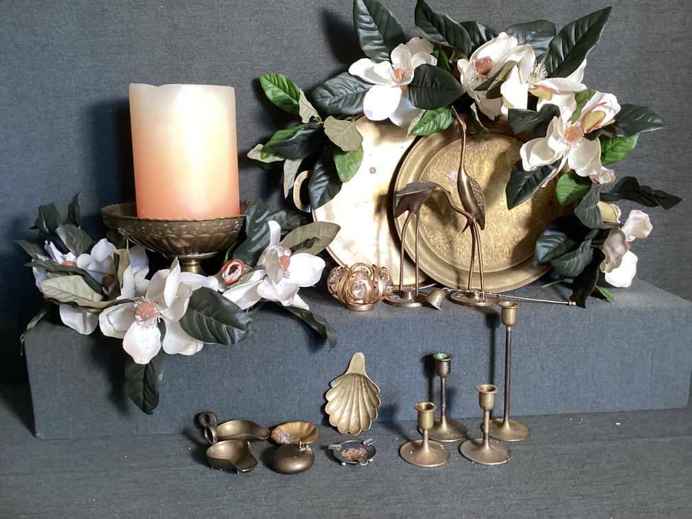 Image for Brass Lot with Magnolia Garland