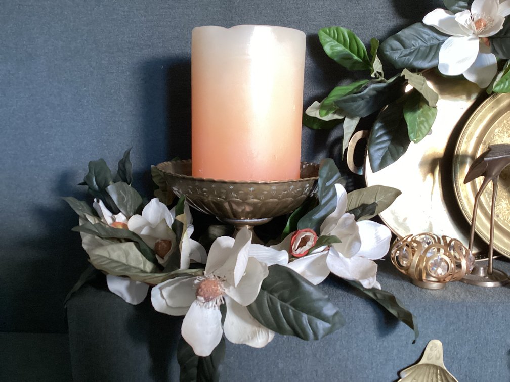 Image for Brass Lot with Magnolia Garland