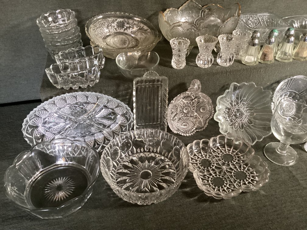 Image for Large Lot of Clear Pressed Glass