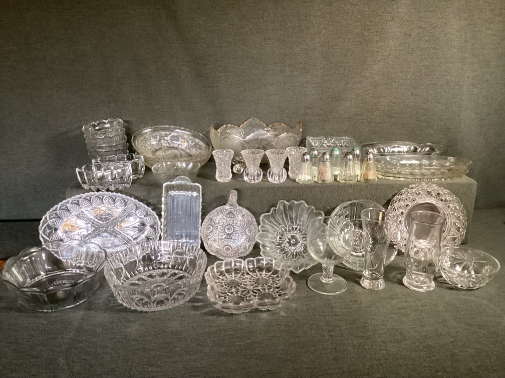 Image for Large Lot of Clear Pressed Glass
