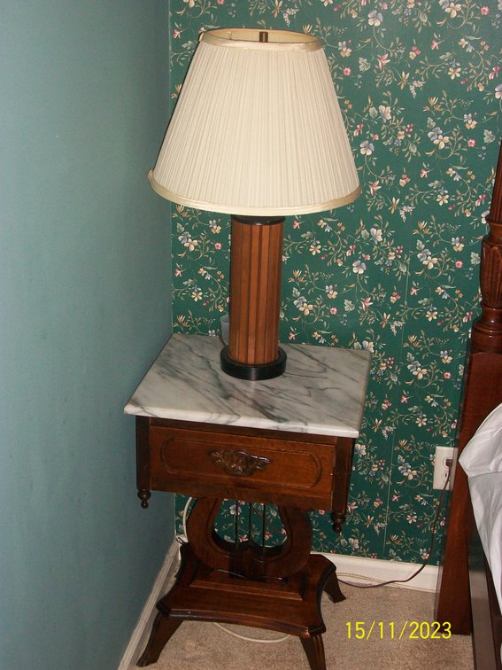 Image for Marble top bedside table with lamp