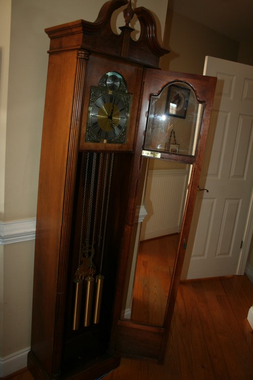 Image for Howard Miller Grandmother Clock - Wooden Case Serial # 297121 - Door Glass is Missing