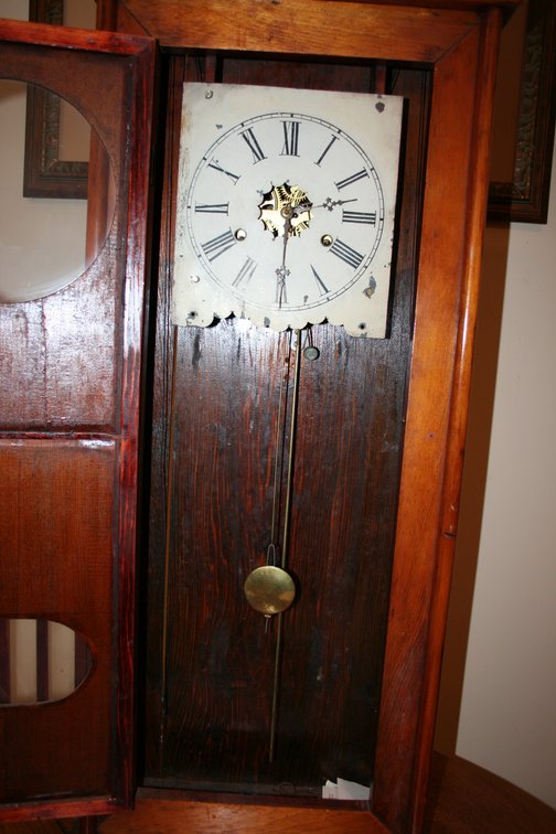 Image for Antique Wood Case Clock Brass Movement 42 1/2