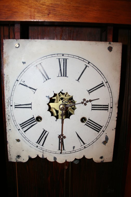 Image for Antique Wood Case Clock Brass Movement 42 1/2
