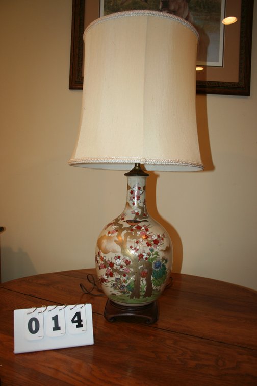 Image for Vintage Chinese Lamp With Linen Shade Hand Painted 30