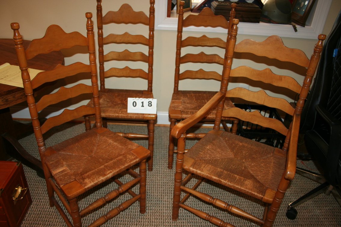Image for Vintage Rush Seat Chairs - 3 Ladder Back Chairs - 1 Arm Chair Set of 4