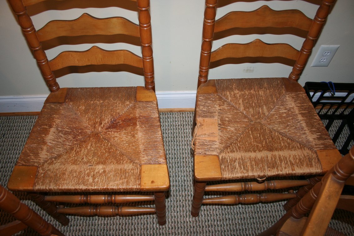 Image for Vintage Rush Seat Chairs - 3 Ladder Back Chairs - 1 Arm Chair Set of 4