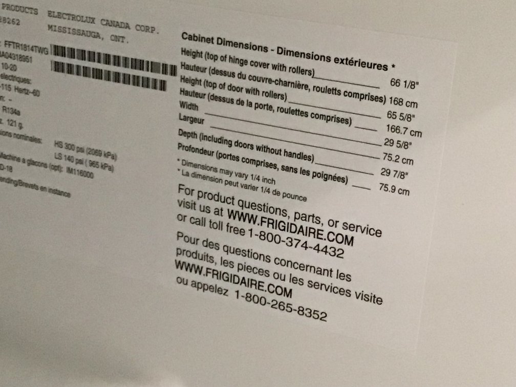 Image for Frigidaire refrigerator/freezer
