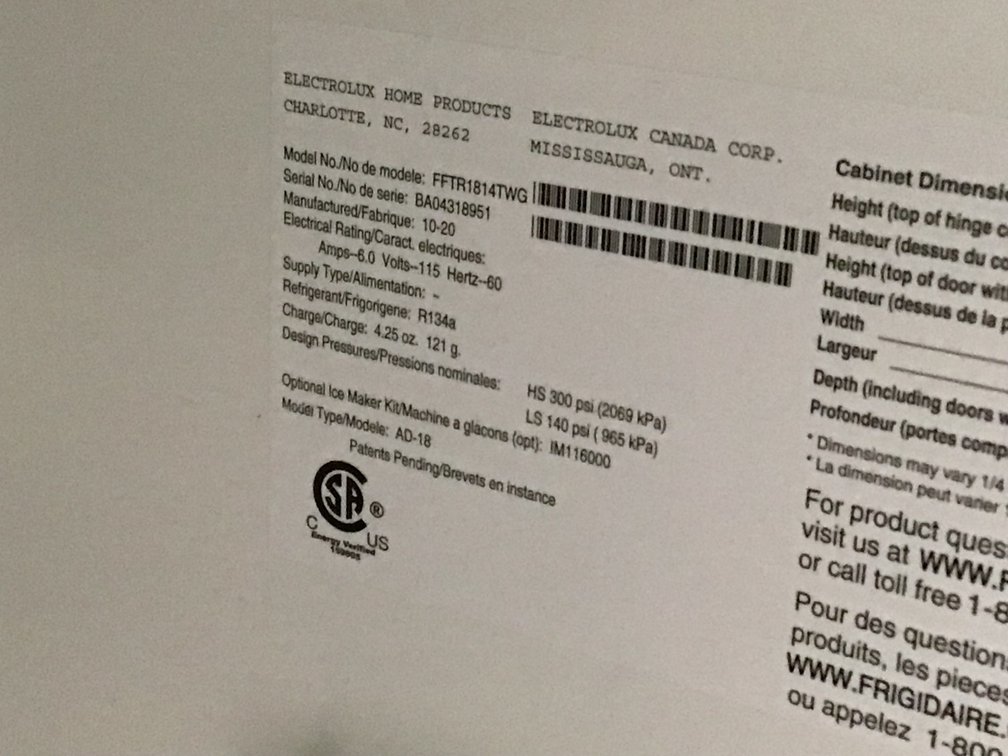 Image for Frigidaire refrigerator/freezer