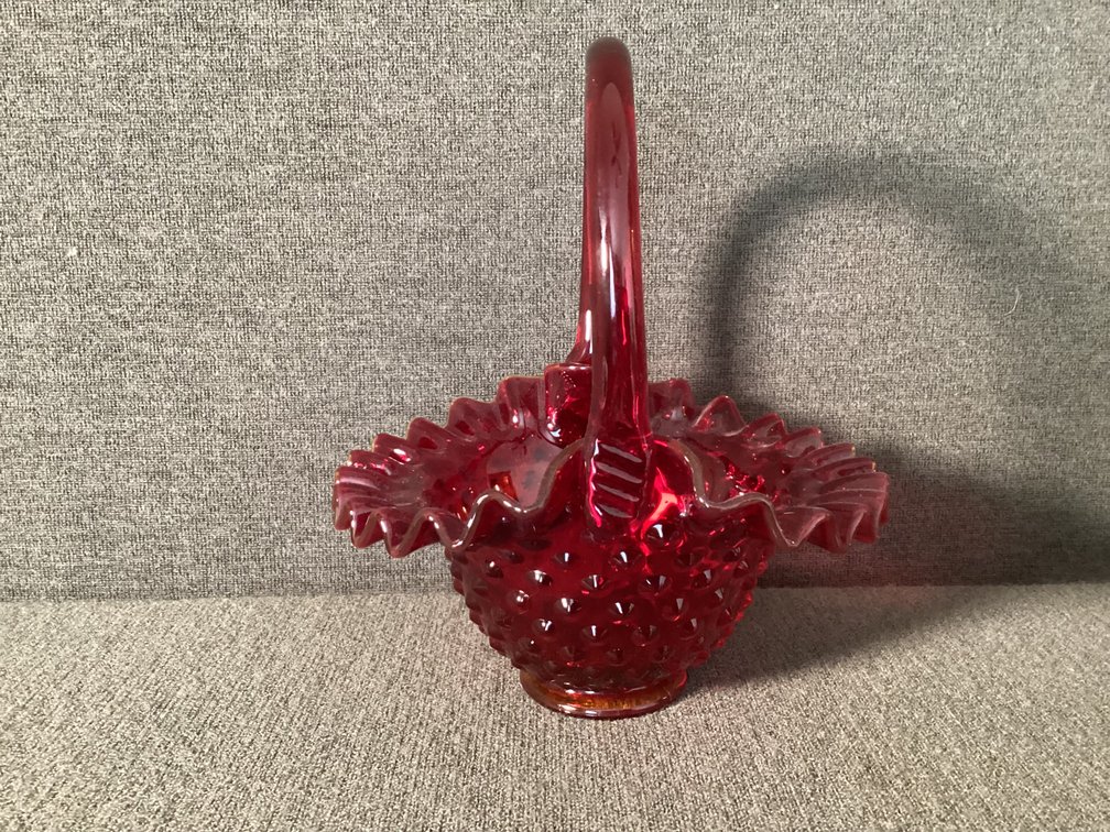 Image for Fenton Red Hobnail Basket