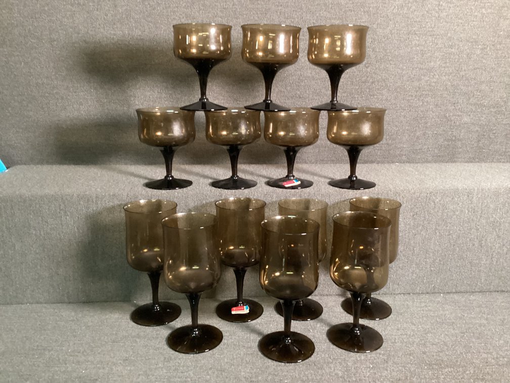 Image for Fostoria Smoke Colored “Biscayne” Stemware - New