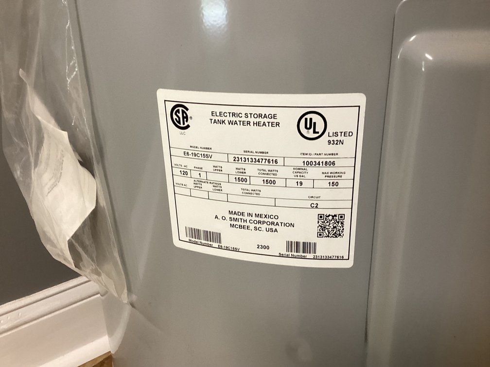 Image for AOSmith 19 Gallon Water Heater