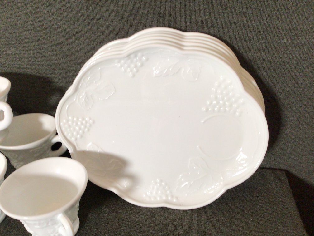 Image for White Milk Glass Snack Sets