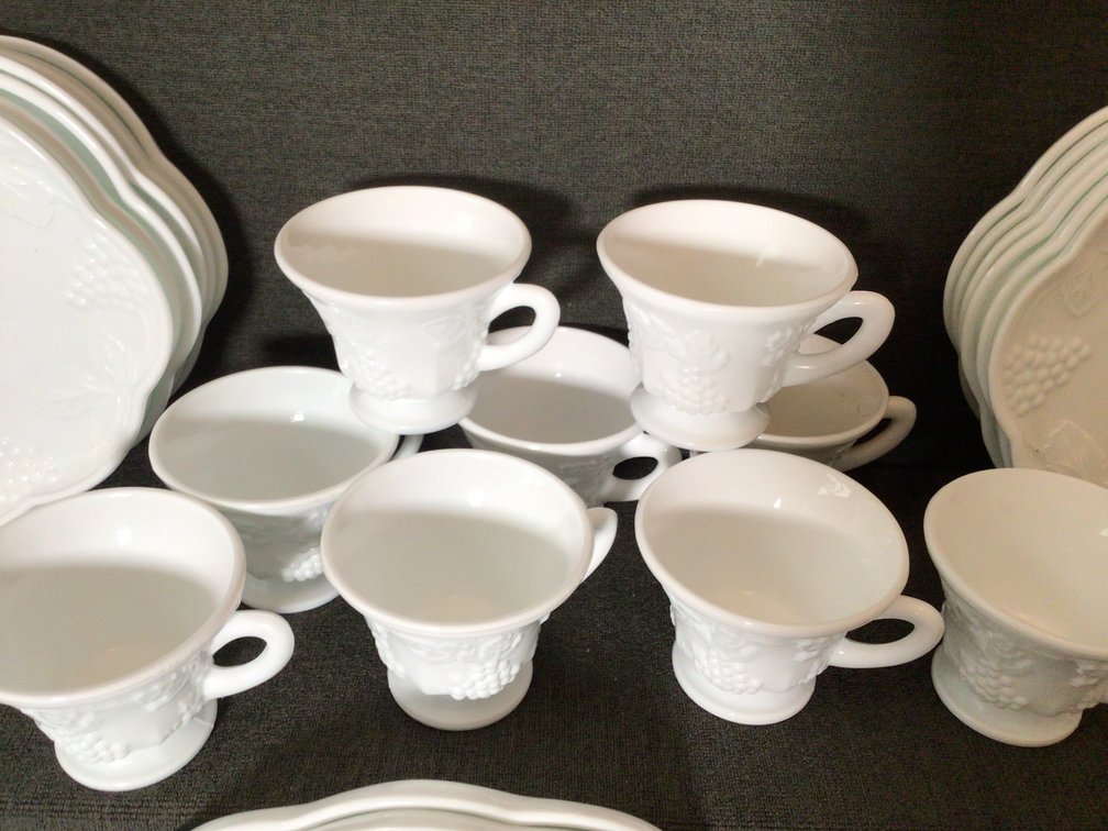 Image for White Milk Glass Snack Sets
