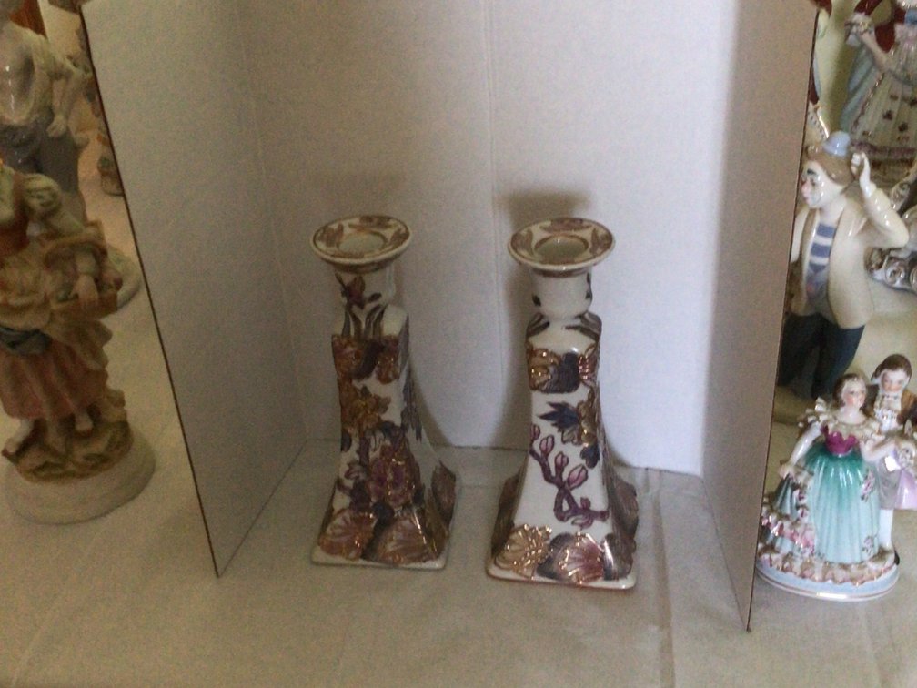 Image for Hand painted china candle holders ( very ornate )