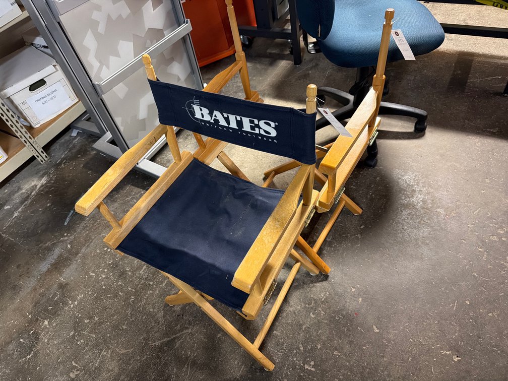 Image for Two folding chairs, one missing cloth seat
