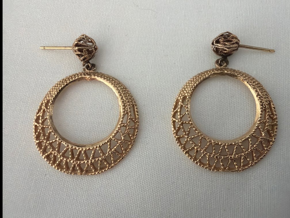 Image for 10K Yellow Gold Filigree Flat Hoop, Pierced, Earring