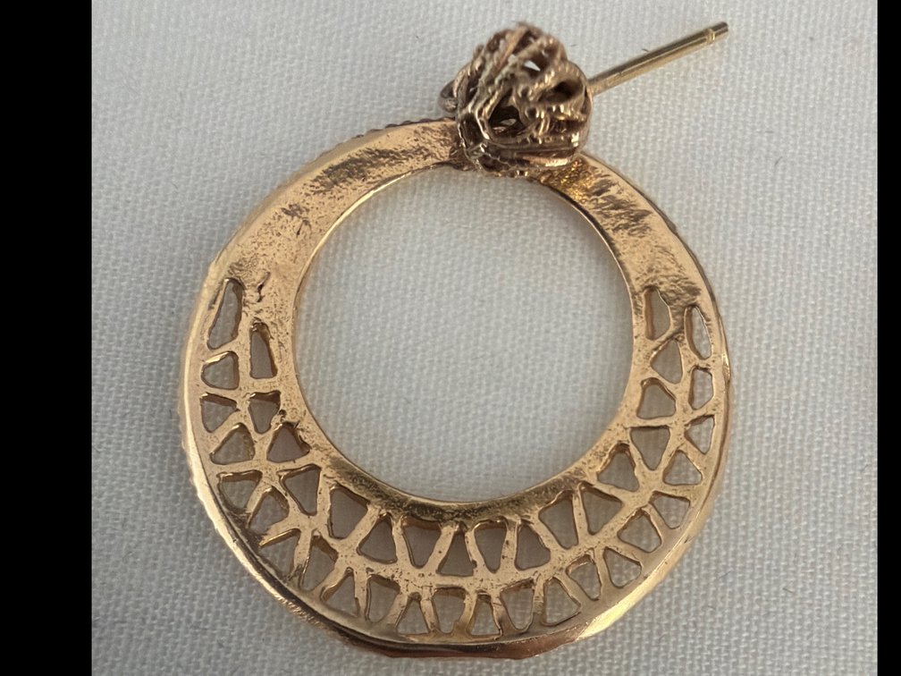 Image for 10K Yellow Gold Filigree Flat Hoop, Pierced, Earring