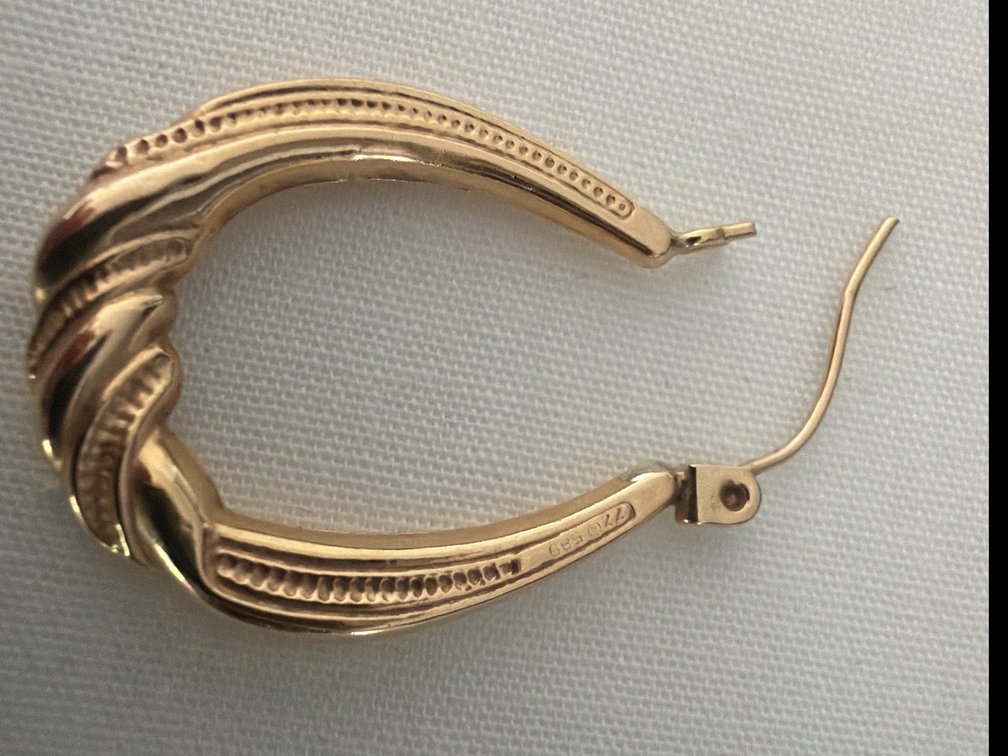 Image for 14K Yellow Gold, Oval, Pierced, Puffed, Hoop Earring