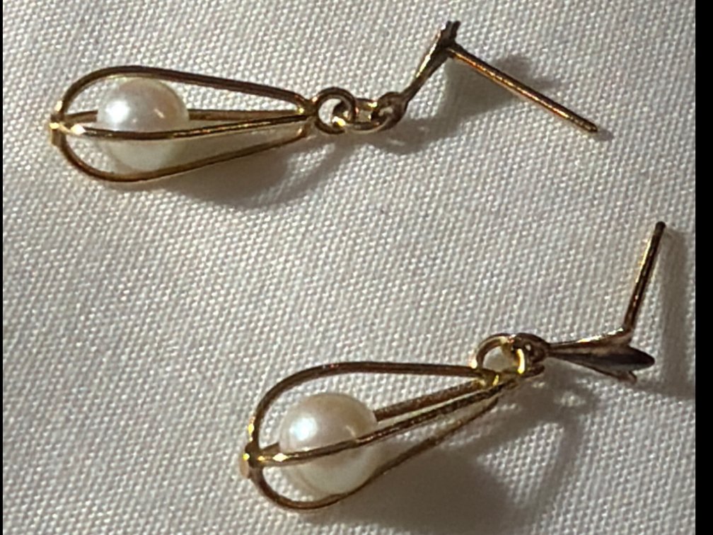 Image for 14K Yellow Gold, Pearl In Cage, Pierced, Drop, Earring