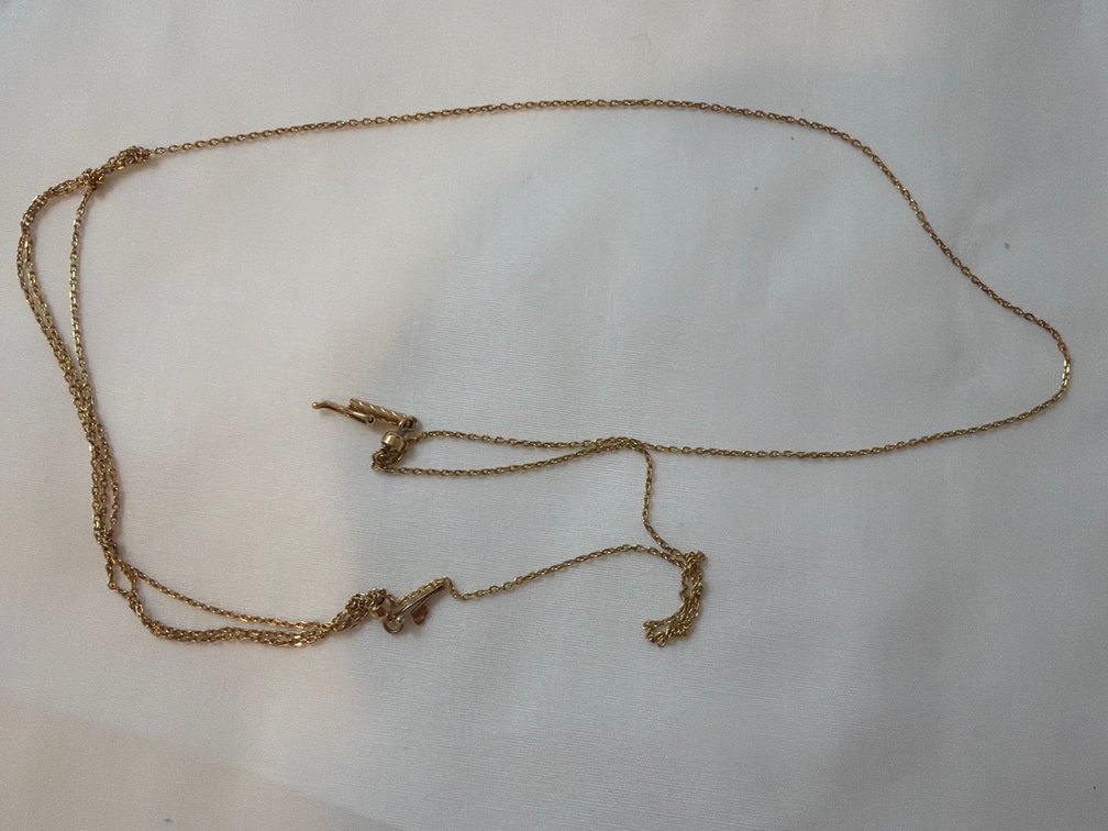 Image for 14 karat gold necklace, double strand, one strand, broken