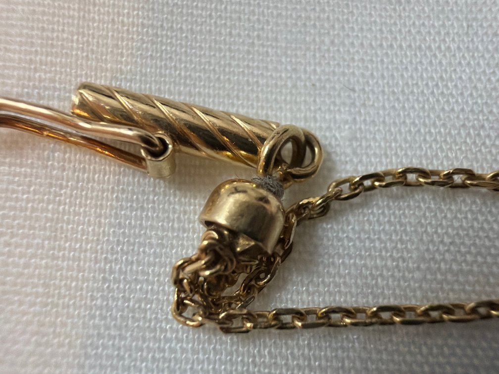 Image for 14 karat gold necklace, double strand, one strand, broken