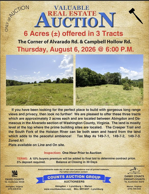 Image for 6 Acres (+/-) in 3 Tracts Washington County VA near The Virginia Creeper Trail and South Fork of the Holston River