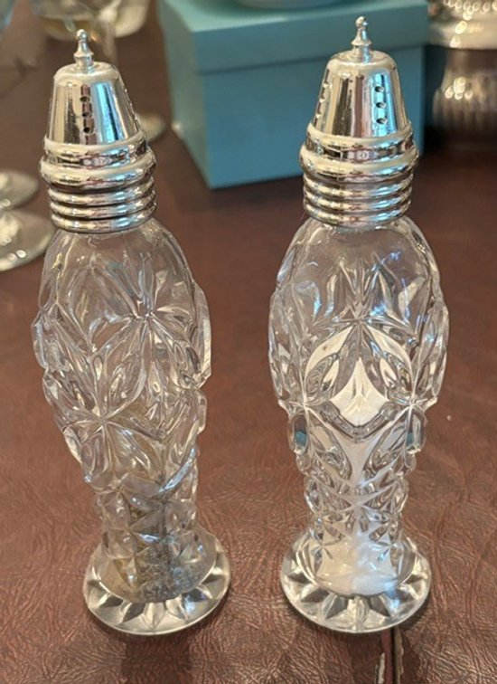 Image for Vintage crystal and silver-plated salt and pepper shakers