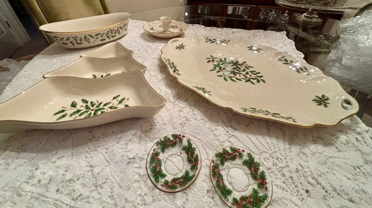 Image for Vintage Lenox, Holiday pattern, servings dishes, candle holder and wax protectors