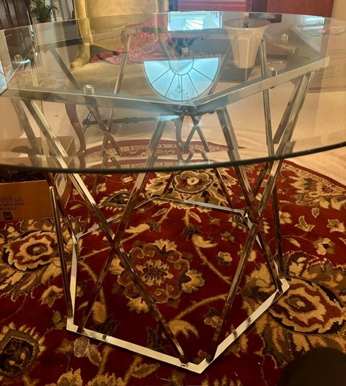 Image for 4’ glass-topped dining table with silver base