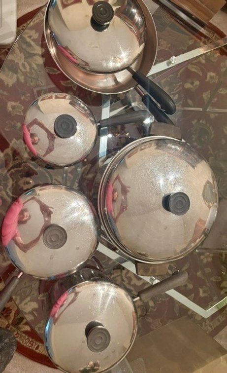 Image for Vintage Revere Ware copper-bottomed pots and pans