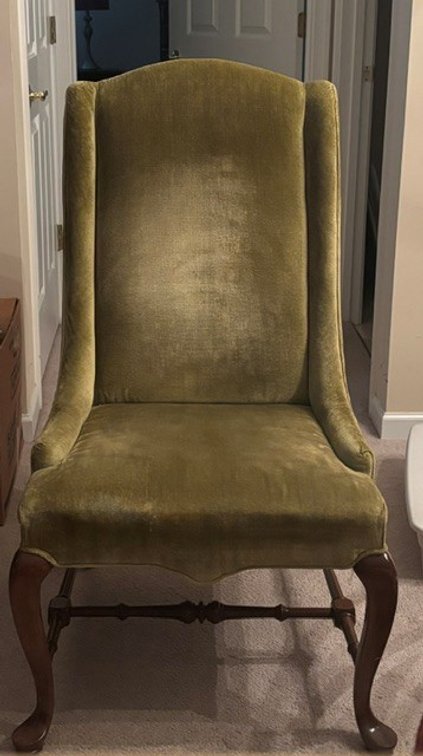Image for Vintage Ethan Allen solid cherrywood side chairs, Queen Anne style (green velvet, 2)