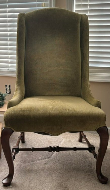 Image for Vintage Ethan Allen solid cherrywood side chairs, Queen Anne style (green velvet, 2)