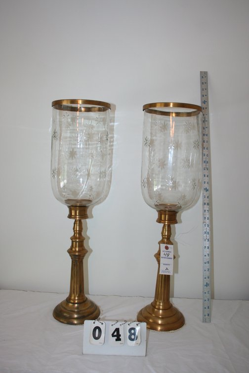 Image for Ornate and quite heavy brass & glass candelabras