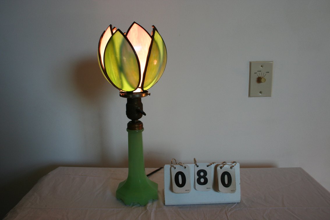 Image for Small antique Tiffany style Jadite table lamp