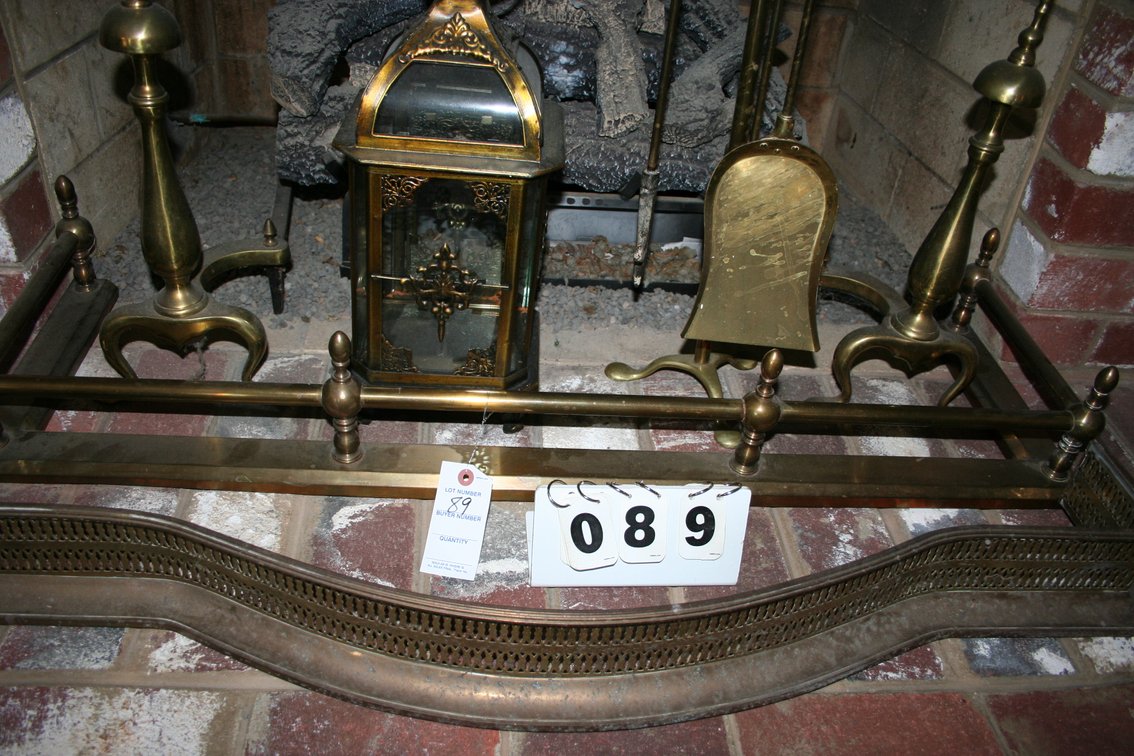 Image for 7 piece brass fireplace tools & accessories