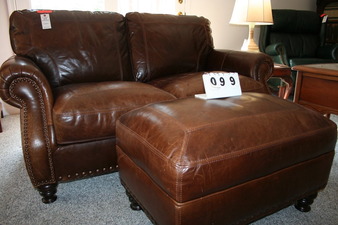 Image for Modern 2015 genuine leather loveseat & matching ottoman