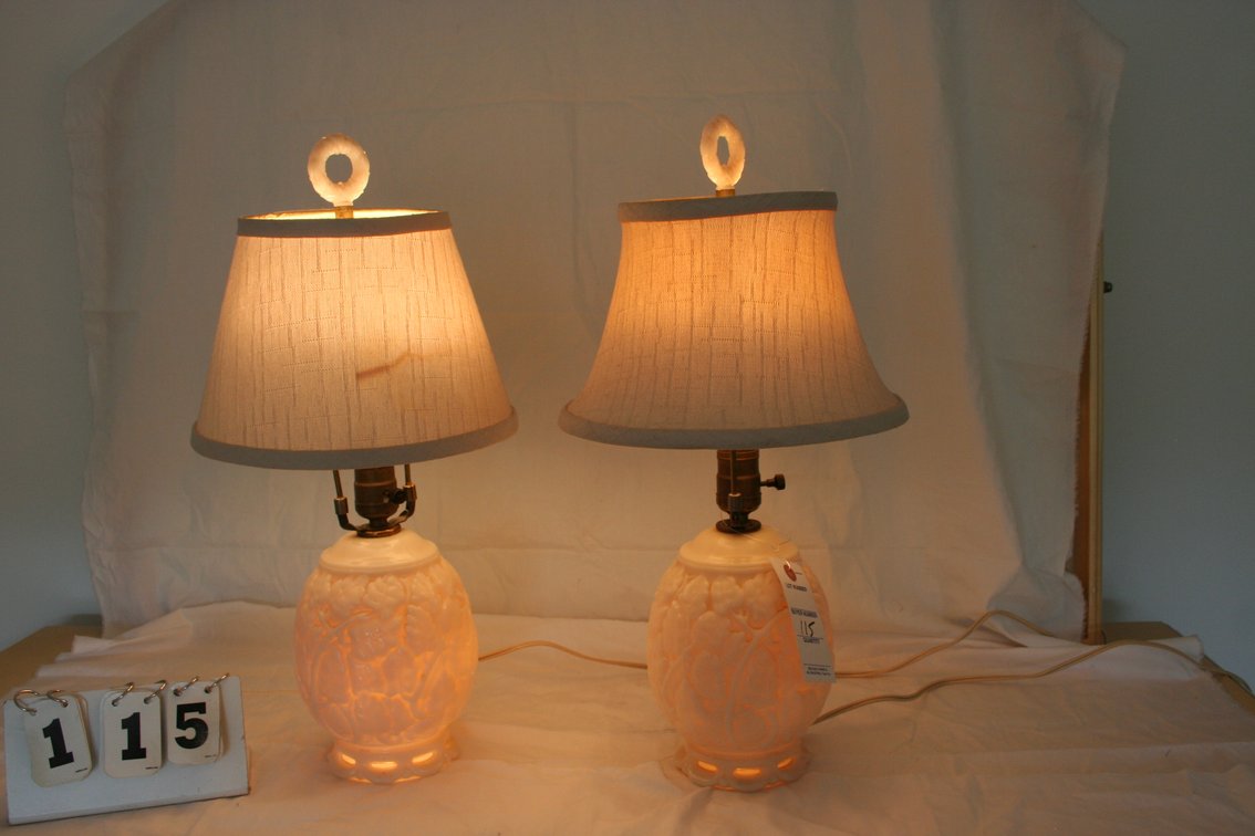 Image for Pair of small milk glass boudoir lamps