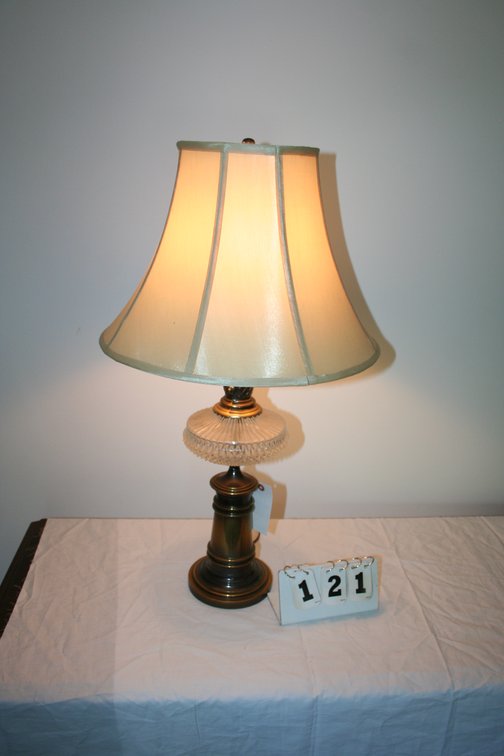 Image for 1970's brass & glass table lamp with original shade