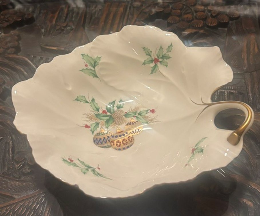 Image for 8” gold-trimmed bowl, “Christmas Spirit”, by Mikasa