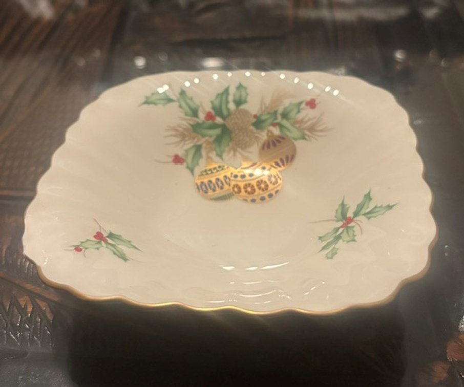 Image for Sm. 5” bowl, “Christmas Spirit”, by Mikasa, gold-rimmed