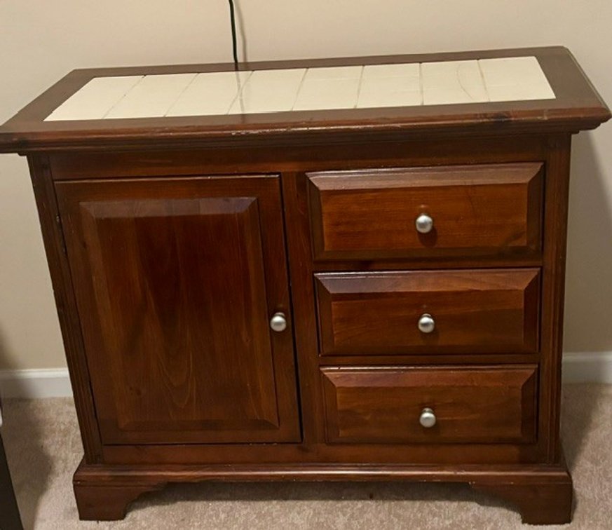 Image for Solid dark pine cabinet with tile insert (cracked)