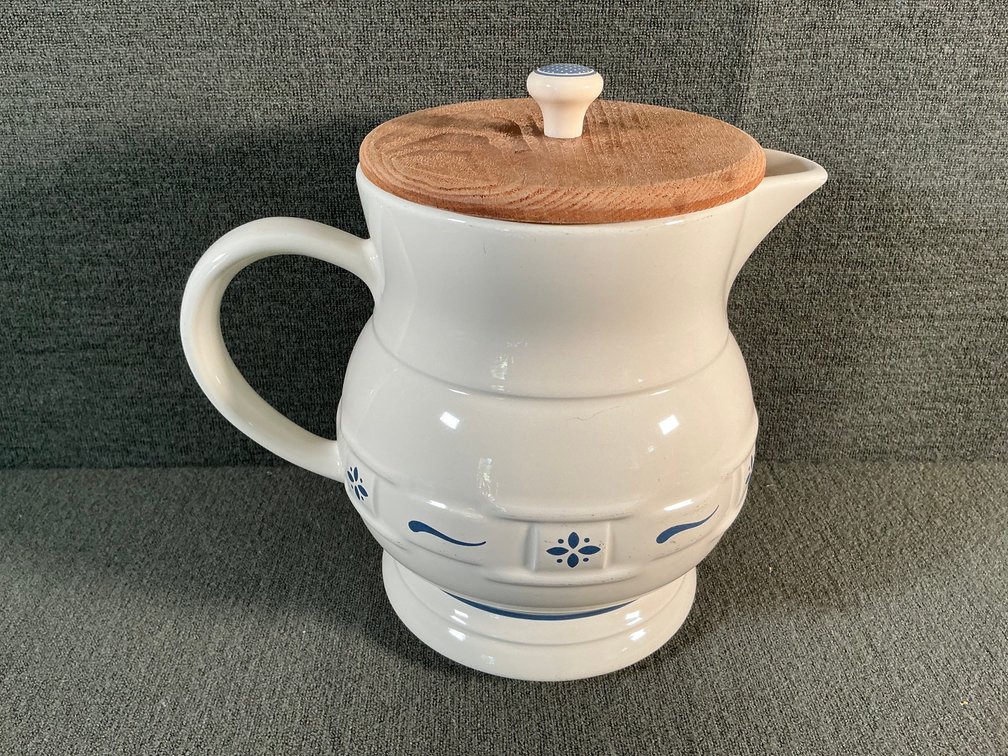 Image for Longaberger Pottery Pitcher with Wooden Lid
